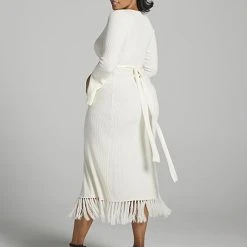 Fashion To Figure Rocio Fringed V-Neck Sweater Dress