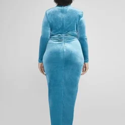 Fashion To Figure Beverly Asymmetrical Hem Ruched Velvet Dress