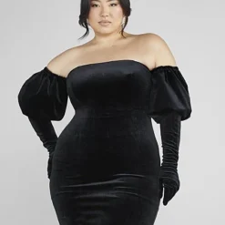 Fashion To Figure Andra Off-The-Shoulder Velvet Dress With Gloves