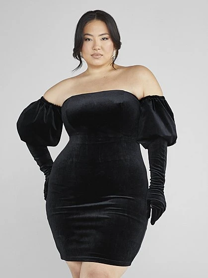 Fashion To Figure Andra Off-The-Shoulder Velvet Dress With Gloves 1 Fashion To Figure Andra Off-The-Shoulder Velvet Dress With Gloves