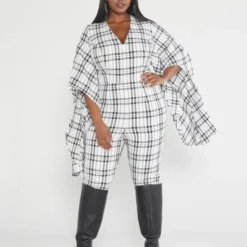 Fashion To Figure Pilar Batwing Sleeve Plaid Jumpsuit