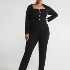Fashion To Figure Kristi Heart Button Side Cutout Jumpsuit