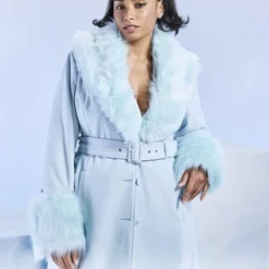 Fashion To Figure Odessa Faux Fur Trim Wool Coat