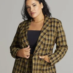 Fashion To Figure Faven Plaid Double Breasted Blazer