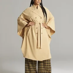 Fashion To Figure Maddisyn Tie-Waist Cape Coat
