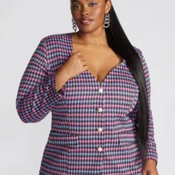 Fashion To Figure Raynelle Houndstooth Sweetheart-Neck Blazer