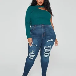 Fashion To Figure Mid Rise Comfort Stretch Destructed Jeggings