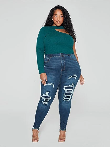 Fashion To Figure Mid Rise Comfort Stretch Destructed Jeggings 1 Fashion To Figure Mid Rise Comfort Stretch Destructed Jeggings