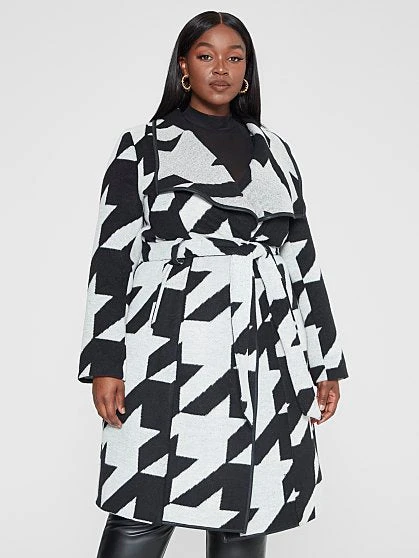 Fashion To Figure Giovanna Houndstooth Belted Coat 1 Fashion To Figure Giovanna Houndstooth Belted Coat