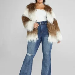 Fashion To Figure Janice Faux Mongolian Fur Two Tone Jacket