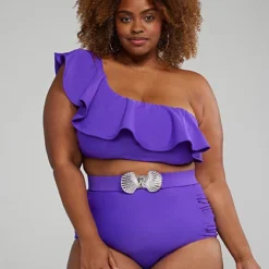 Fashion To Figure High Waist Ruched Belted Bikini Bottom