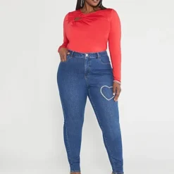 Fashion To Figure Rhinestone Heart Skinny Jeans -Pleasures SHOP 79 95 rhnstn hrt skny jn