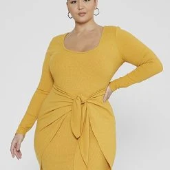 Fashion To Figure Ayesha Ribbed Knit Tie Front Dress