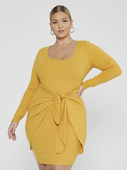 Fashion To Figure Ayesha Ribbed Knit Tie Front Dress 1 Fashion To Figure Ayesha Ribbed Knit Tie Front Dress