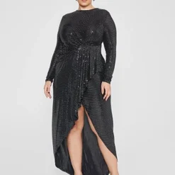 Fashion To Figure Christine Shimmer Hi-Lo Ruched Dress