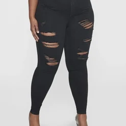 Fashion To Figure High Rise Comfort Stretch Destructed Jeggings In Black
