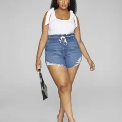 Fashion To Figure High Rise Tie Waist Denim Shorts