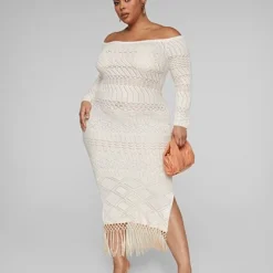Fashion To Figure Latonya Off-The-Shoulder Fringe Detail Crochet Dress