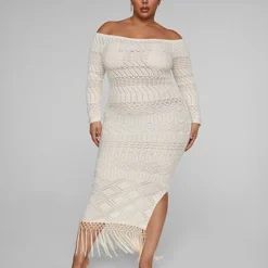 Fashion To Figure Latonya Off-The-Shoulder Fringe Detail Crochet Dress -Pleasures SHOP latonya off the shoulder fringe detail crochet dress 94cfab61 7232 42bd b115 09eab25be014