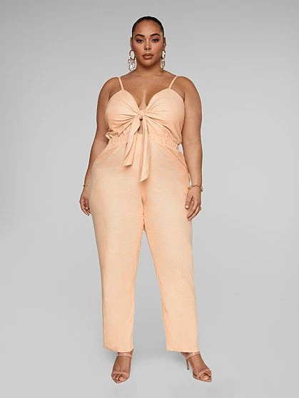 Fashion To Figure Nissa Tie Front Linen Jumpsuit 2 Fashion To Figure Nissa Tie Front Linen Jumpsuit - Image 2