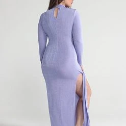 Fashion To Figure Amalia Bodycon Knit Dress With High Slit -Pleasures SHOP plus size amalia bodycon knit dress with high slit