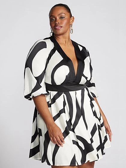 Fashion To Figure Amandla Abstract Print V-Neck Flare Dress 2 Fashion To Figure Amandla Abstract Print V-Neck Flare Dress - Image 2