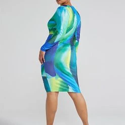 Fashion To Figure Jasline Ruched Front Abstract Print Dress