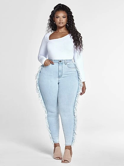 Fashion To Figure High Rise Ankle Length Skinny Jeans With Side Fringe 2 Fashion To Figure High Rise Ankle Length Skinny Jeans With Side Fringe - Image 2
