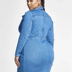 Fashion To Figure Carly Denim Dress With Asymmetrical Button Detail -Pleasures SHOP x 00b01d19 93cf 40b6 aa85 22b3fdd933c4