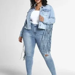 Fashion To Figure Ruthie Fringe Trucker Denim Jacket -Pleasures SHOP x 026b4e58 601f 45d0 9ba2 33c93be4965b