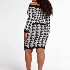 Fashion To Figure Melody Houndstooth Off The Shoulder Sweater
