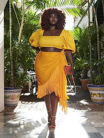 Fashion To Figure Leia Faux Wrap Fringe Skirt - Gabi Fresh X FTF 1 Fashion To Figure Leia Faux Wrap Fringe Skirt - Gabi Fresh X FTF