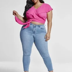 Fashion To Figure Mid Rise Blue Wash Destructed Skinny Jeans