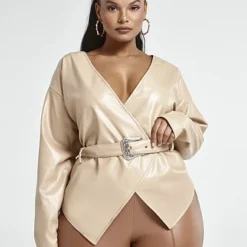 Fashion To Figure Karine Faux Leather Belted Wrap Jacket -Pleasures SHOP x 04959d5a 9892 4ab7 8562 d3867bb8aa9f