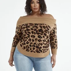 Fashion To Figure Amelia Leopard Print Split Collar Sweater -Pleasures SHOP x 05c5f351 8523 4f96 a522 b975a659ebec