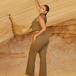 Fashion To Figure Olivia Ribbed Knit Flare Leg Jumpsuit