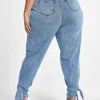 Fashion To Figure High Rise Paperbag Waist Jeans With Ankle Ties - Short Inseam