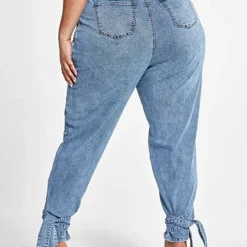 Fashion To Figure High Rise Paperbag Waist Jeans With Ankle Ties - Short Inseam