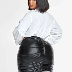 Fashion To Figure Paulina Faux Leather Skirt With Ruching Detail -Pleasures SHOP x 08127b75 c269 4442 b462 41c7491022f9