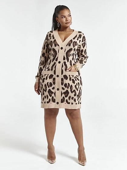 Fashion To Figure Jess Leopard Print Cardigan Dress 2 Fashion To Figure Jess Leopard Print Cardigan Dress - Image 2