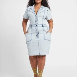 Fashion To Figure Jayden Button Front Denim Dress
