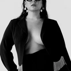 Fashion To Figure Monica Rhinestone Trim Blazer