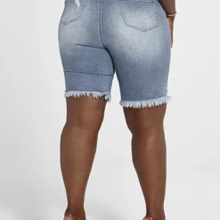 Fashion To Figure Medium Wash Destructed Bermuda Shorts -Pleasures SHOP x 0dde1b6a c85e 43cf 8d7c a7986f92fd96