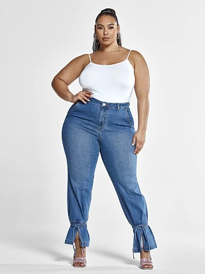 Fashion To Figure High Rise Straight Leg Jeans With Ankle Ties - Tall Inseam 2 Fashion To Figure High Rise Straight Leg Jeans With Ankle Ties - Tall Inseam - Image 2