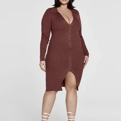 Fashion To Figure Mia Ribbed Knit Button Front Dress