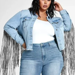 Fashion To Figure Ruthie Fringe Trucker Denim Jacket -Pleasures SHOP x 0fcad4bf d7f0 4a86 87b5 9c41896bb375