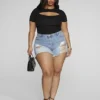 Fashion To Figure Mid Rise Destructed Denim Cutoff Shorts