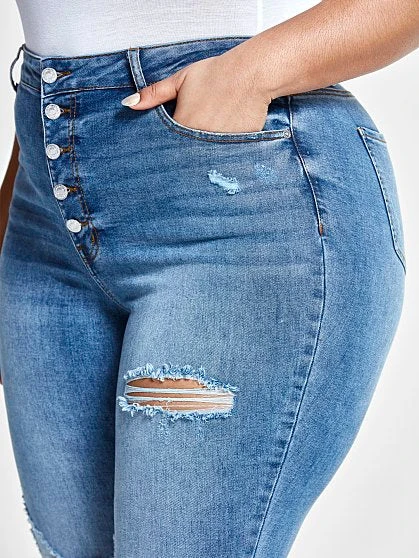 Fashion To Figure Super Skinny Button Fly Destructed Jeans 4 Fashion To Figure Super Skinny Button Fly Destructed Jeans - Image 4