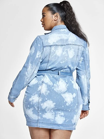 Fashion To Figure Nyssa Bleach Splatter Belted Denim Dress 2 Fashion To Figure Nyssa Bleach Splatter Belted Denim Dress - Image 2