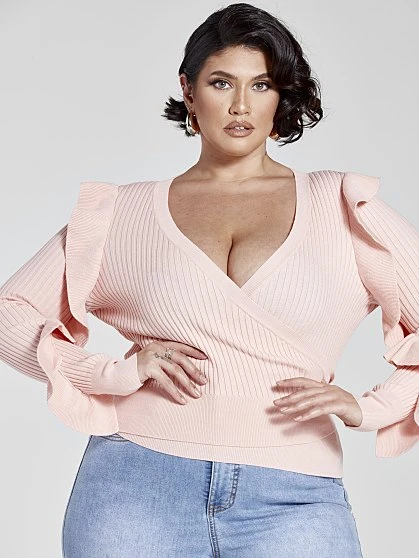 Fashion To Figure Dahlia Ruffle Detail Wrap Sweater 3 Fashion To Figure Dahlia Ruffle Detail Wrap Sweater - Image 3